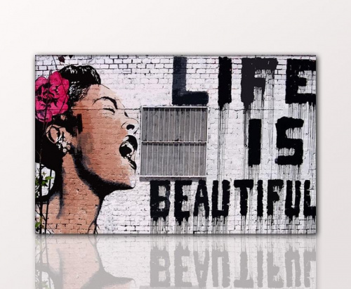 Banksy-Life is Beautiful-70x50cm Leinwand Kunstdruck Graffiti dzial reprodukcja czyli wydruk cena 29,99 euro wys 0e prosze na jednej aukcji wystawic 2szt