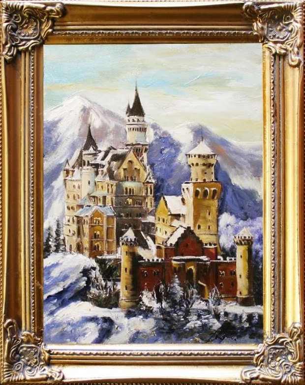 Schloss Neuschwanstein- Ölgemälde handgemalt Rahmen Sygniert 47x37cm, G00098. 64,99 euro,wys - 0 euro. #zamek