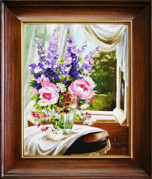 Tytul : Blumen im Fenster- Ölgemälde handgemalt Rahmen Sygniert 64x53cm, G05861.
129 euro, wys - 0 euro. #kwiaty