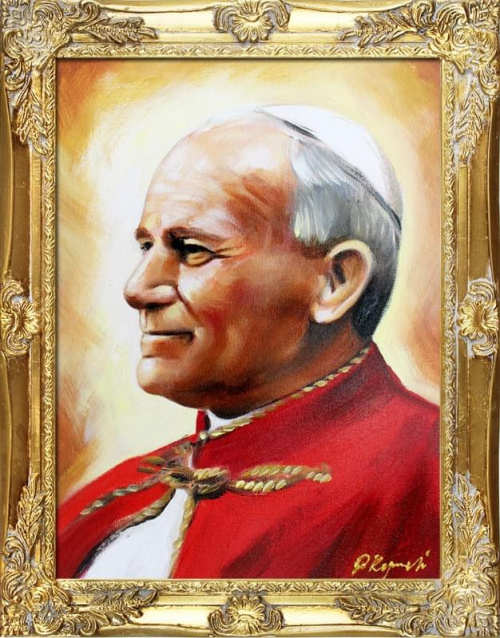 Papst Johannes Paul II - Ölgemälde handgemalt Rahmen Sygniert 47x37cm, G00264, 64,99 euro, wys - 0 euro