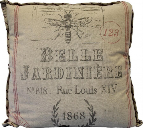 Grosses 56x56cm Leinen Kissen mit historischem Insekten Belle Jardiniere