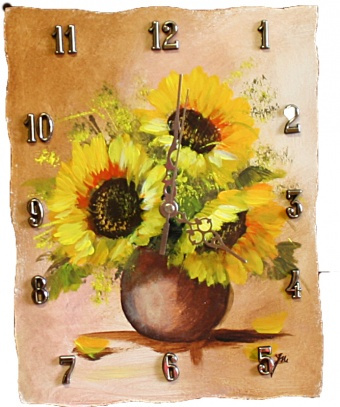 Sonnenblumen-Wanduhr-Ölgemälde Handgemalt 27x19cm