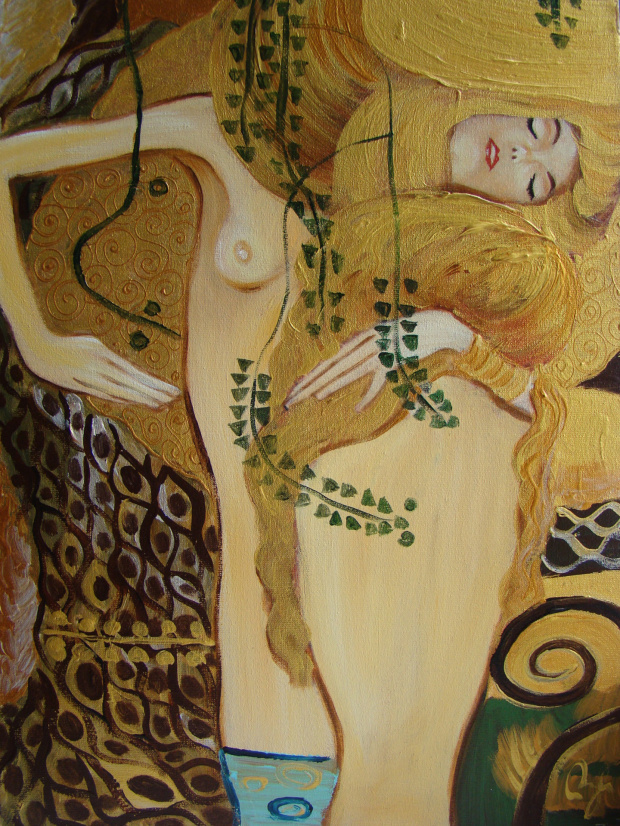 Gustav Klimt-Wasserschlangen-40x30 Ölgemälde Handgemalt Leinwand, dzial figurlich malowane recznie, dzis na 7dni od 1 euro, prosze wszystkie zdjecia ladnie przyciac,poprawic ostrosc,usunac z opisu rama, a dac, plotno jest naciagniete na blejtr